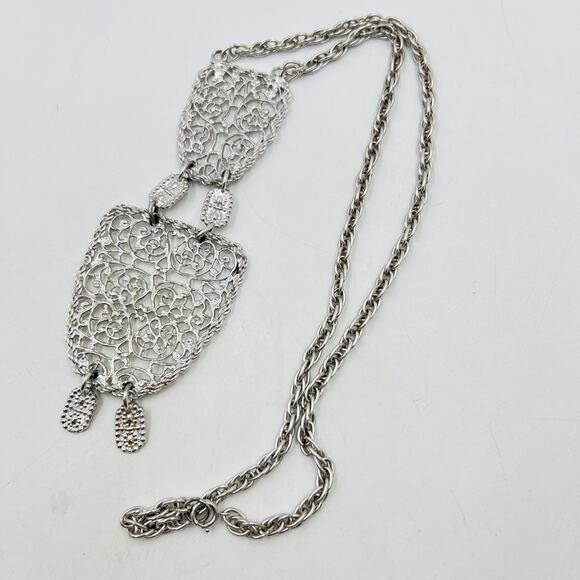 Carlyle Vintage Filigree Statement Pendant Necklace Silver Tone MCM Maximalist - Picture 6 of 6